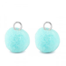 Pompom charm with loop 10mm - Silver-aquamarine blue